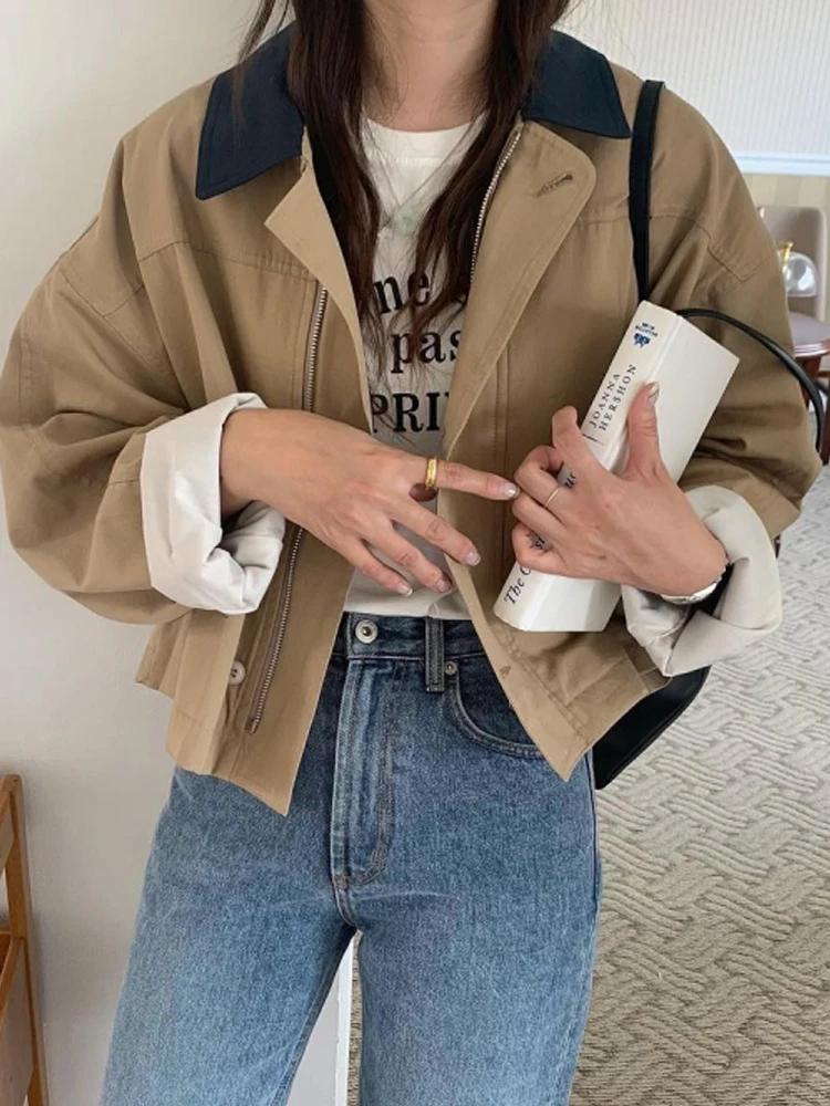Crop Jacket Women Vintage Contrast Color Coat Autumn Female Casual Single-Breasted Outerwear Lady Korean Fashion Loose Jacket
Crop Jacket Women Vintage Contrast Color Coat Autumn Female Casual Single-Breasted Outerwear Lady Korean Fashion Loose Jacket