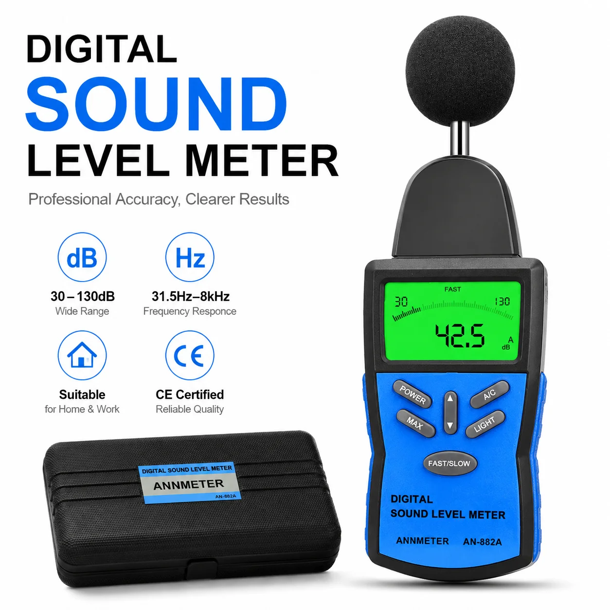 Handheld Digital Decibel Meter 30-130dBA High Accuracy SPL Sound Level Meter Portable Volume Noise Tester with Backlight LCD
Handheld Digital Decibel Meter 30-130dBA High Accuracy SPL Sound Level Meter Portable Volume Noise Tester with Backlight LCD