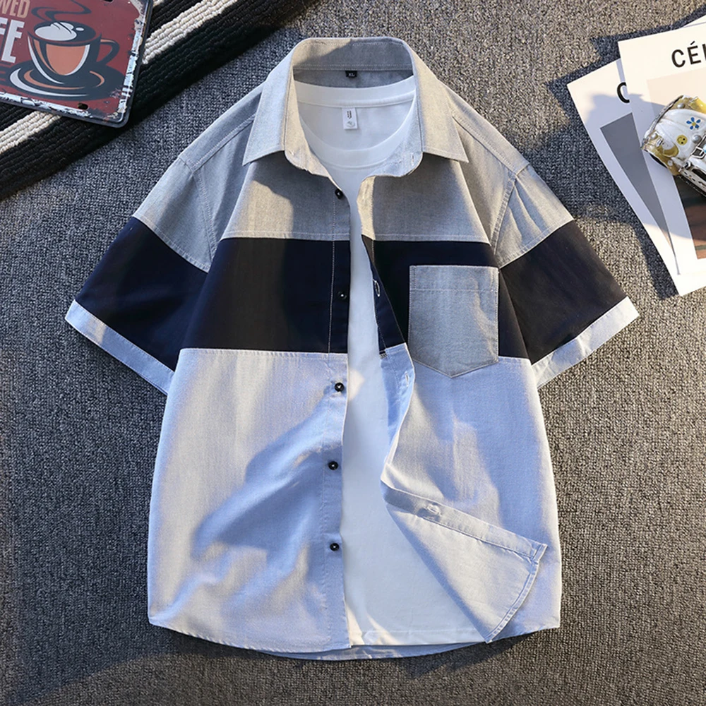 Trendy Color Block Short Sleeve Men's Shirt 2025 Summer Single-Breasted Loose Thin Casual Shirt with Single Pocket Fashion Tops
Trendy Color Block Short Sleeve Men's Shirt 2025 Summer Single-Breasted Loose Thin Casual Shirt with Single Pocket Fashion Tops