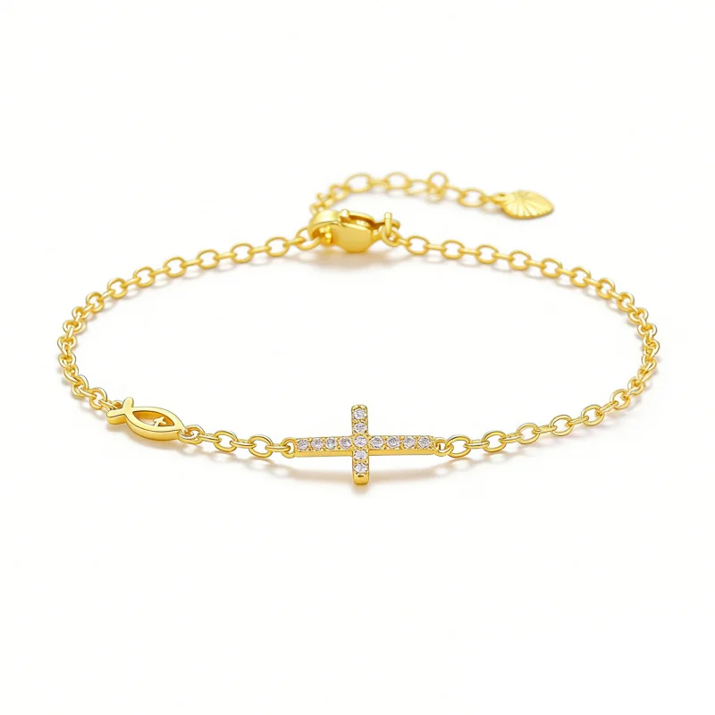 Luxury 100% Real 24K Gold Fish Cross Micro Pave Zircon Pendant Heart Tail Bead Charm Bracelet for Women
Luxury 100% Real 24K Gold Fish Cross Micro Pave Zircon Pendant Heart Tail Bead Charm Bracelet for Women