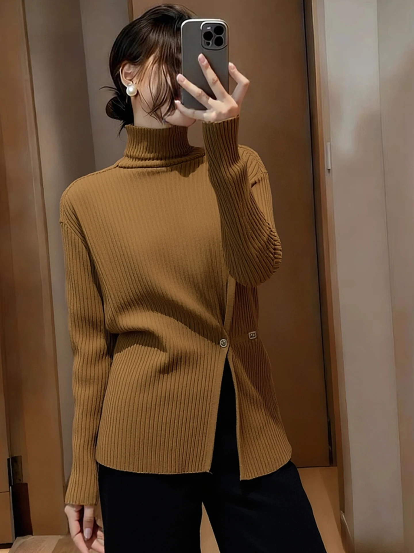 High-End Color High Ne Knitted Sweater Women's Long Sve Slit Sweater Outerwear Ele Wrap Sle Autumn Winter Top
High-End Color High Ne Knitted Sweater Women's Long Sve Slit Sweater Outerwear Ele Wrap Sle Autumn Winter Top