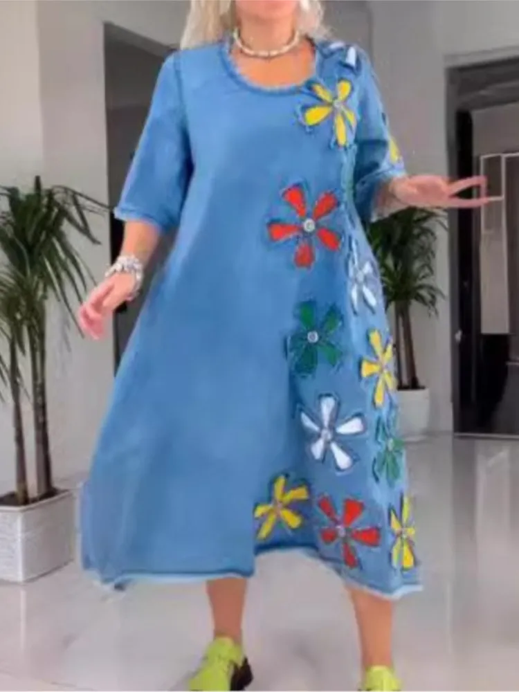 Fashion Floral Print Dress For Women Casual Short Sleeve O Neck Pullover Loose Dresses Lady Holiday Skirts Womens Clothing New 
Fashion Floral Print Dress For Women Casual Short Sleeve O Neck Pullover Loose Dresses Lady Holiday Skirts Womens Clothing New