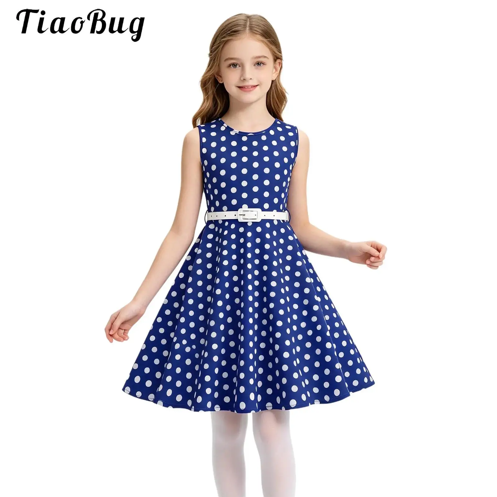 Girls Vintage Polka Dot Sundress with Belt Child Countryside Tank Dress Casual Sleeveless A-line 50s 60s Swing Princess Dress
Girls Vintage Polka Dot Sundress with Belt Child Countryside Tank Dress Casual Sleeveless A-line 50s 60s Swing Princess Dress
