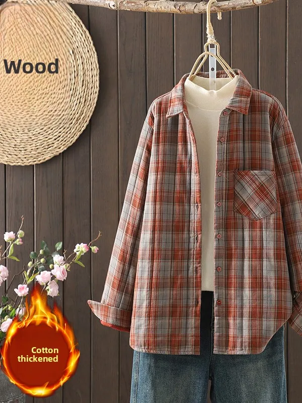 Thiened Long Sve Plaid Cotton irt Женская зимняя художественная теплая повседневная модная верхняя одежда на фланелевой подкладке пальто
Thiened Long Sve Plaid Cotton irt Женская зимняя художественная теплая повседневная модная верхняя одежда на фланелевой подкладке пальто