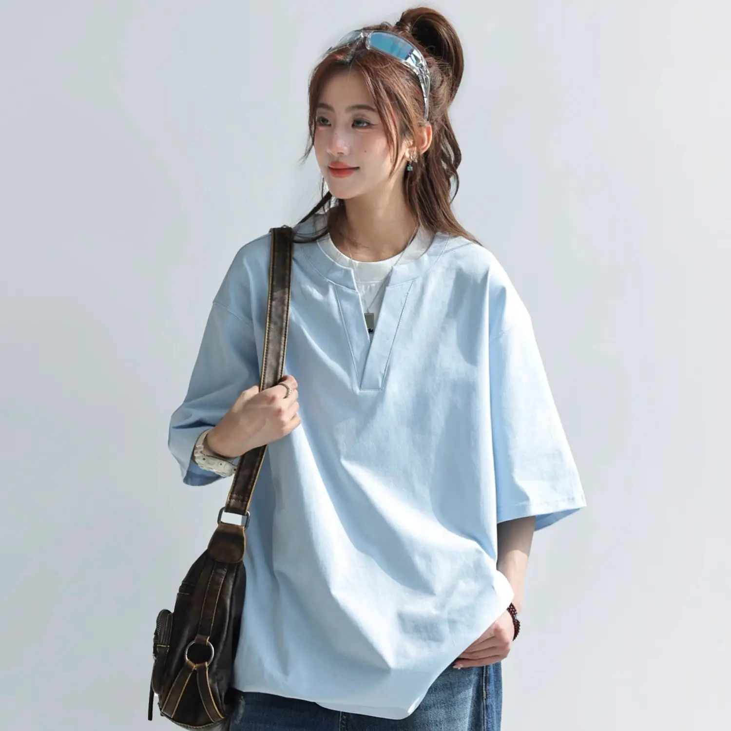 New Summer American Retro Short-Sleeved T-Shirt For Women'S Splicing Contrasting Color Fake Two-Piece Top
New Summer American Retro Short-Sleeved T-Shirt For Women'S Splicing Contrasting Color Fake Two-Piece Top