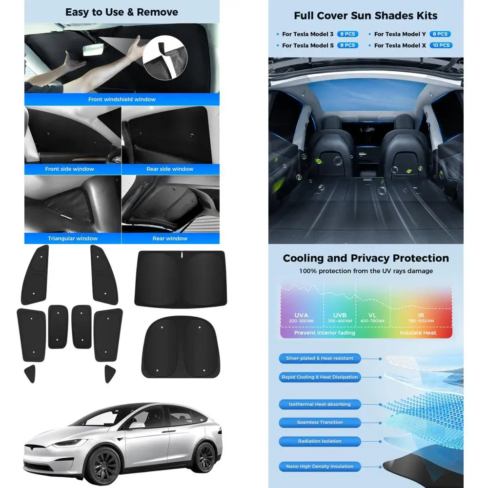 Tesla Model X 2016-2024 Windshield & Side Window Sunshades - Thermal Insulated, Privacy & Relaxation Protection
Tesla Model X 2016-2024 Windshield & Side Window Sunshades - Thermal Insulated, Privacy & Relaxation Protection