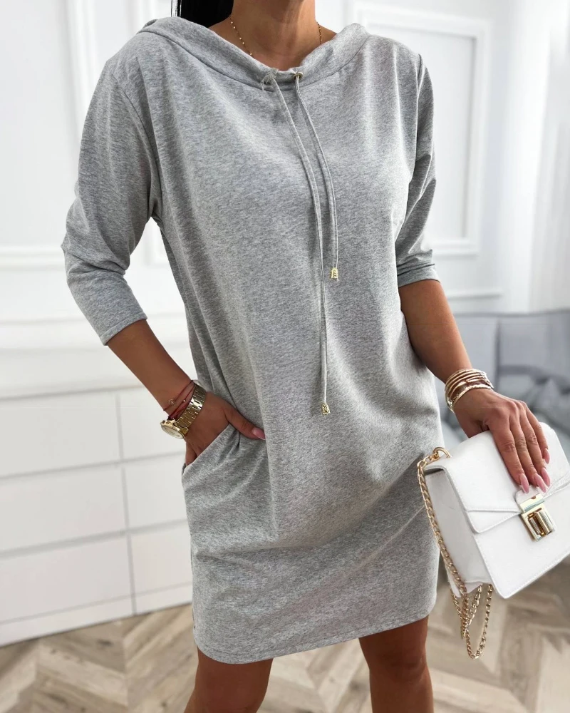 Solid Color Hooded Long Sleeved Casual Drawstring Dress for Spring Women, Elegant Straight Tube Loose Solid Color Hoodie Dress
Solid Color Hooded Long Sleeved Casual Drawstring Dress for Spring Women, Elegant Straight Tube Loose Solid Color Hoodie Dress