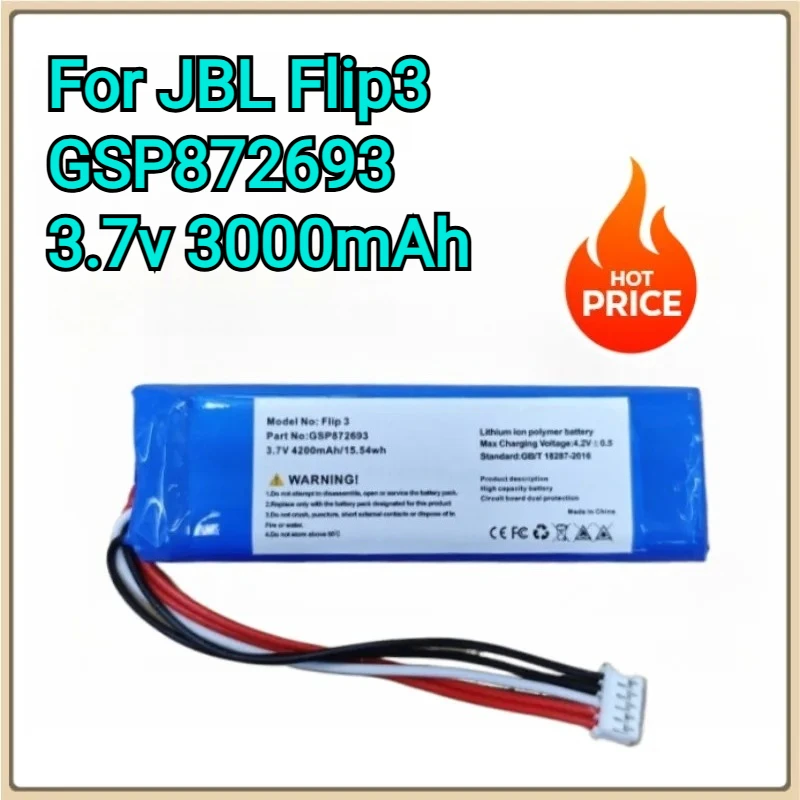New Replacement Battery For JBL Flip3 Kaleidoscope 3 audio lithium battery GSP872693 3000mAh rechargeable
New Replacement Battery For JBL Flip3 Kaleidoscope 3 audio lithium battery GSP872693 3000mAh rechargeable