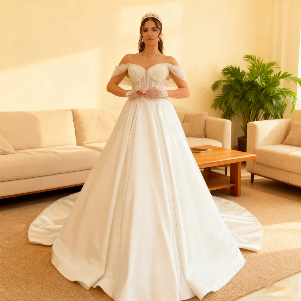 Satin Exquisite Wedding Dress Puff Sleeves A-line Bride Dress Applique Sweep Train Long Dress For Women 2025 Robe De Mariée
Satin Exquisite Wedding Dress Puff Sleeves A-line Bride Dress Applique Sweep Train Long Dress For Women 2025 Robe De Mariée