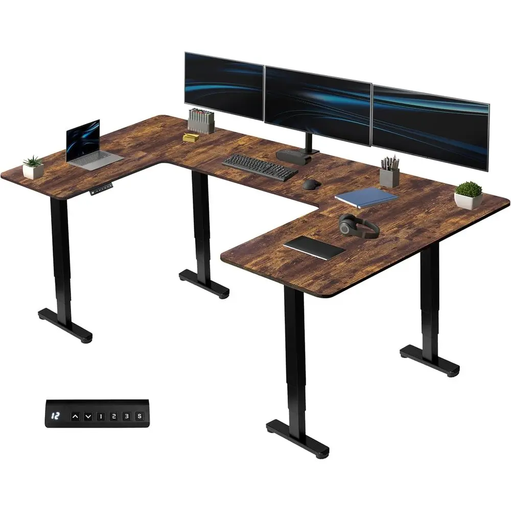 83 x 60 Inch U-Shaped Electric Standing Desk with Memory Height Adjustment, Rustic Vintage Brown Top, Black Base
83 x 60 Inch U-Shaped Electric Standing Desk with Memory Height Adjustment, Rustic Vintage Brown Top, Black Base