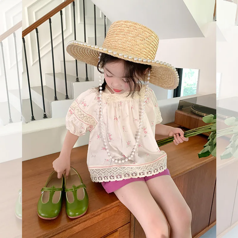 Summer Girls' T-Shirt Sweet Temperament Lace Floral Shirt Children'S Ethnic Style Square Neck Short Sleeved Doll Shirt Top
Summer Girls' T-Shirt Sweet Temperament Lace Floral Shirt Children'S Ethnic Style Square Neck Short Sleeved Doll Shirt Top
