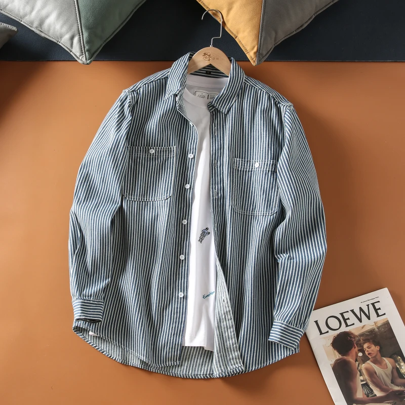 Spring New Style Retro Japanese Washed Color Woven Stripe Men's Collar Casual Long Sleeve Denim Shirt Trendy Youth Standard Fit
Spring New Style Retro Japanese Washed Color Woven Stripe Men's Collar Casual Long Sleeve Denim Shirt Trendy Youth Standard Fit