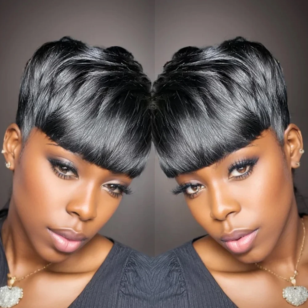 Short Straight Pixie Cut Wig With Bangs Full Machine Made For Women Human Hair Brazilian Remy Hair Natural Black Burgundy Brown
Short Straight Pixie Cut Wig With Bangs Full Machine Made For Women Human Hair Brazilian Remy Hair Natural Black Burgundy Brown