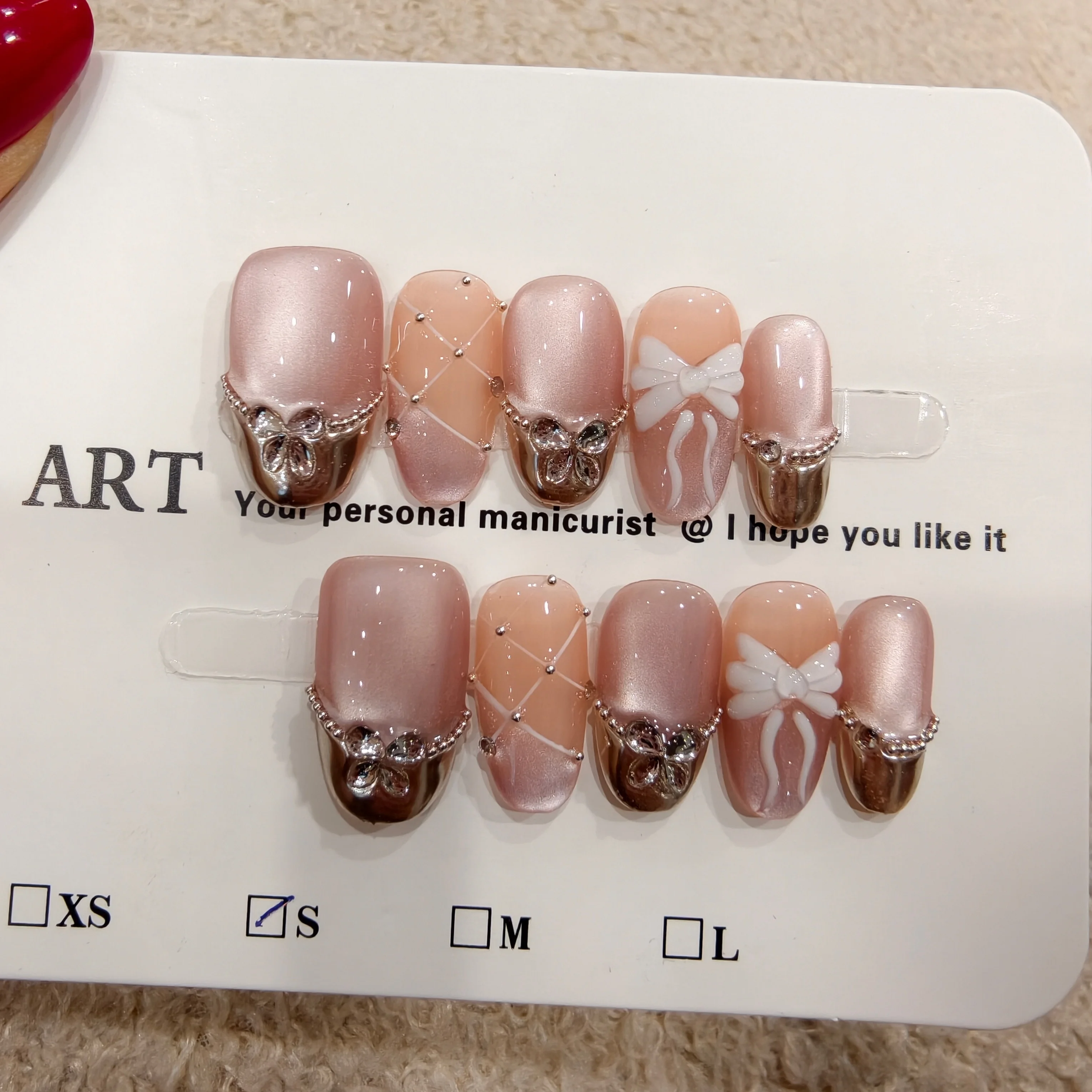 10Pcs Pink Cat Eye Handmade Nails Short Square False Nails With 3D Bow&Silver French Tips Reusable Fake Nails For Women&Girl
10Pcs Pink Cat Eye Handmade Nails Short Square False Nails With 3D Bow&Silver French Tips Reusable Fake Nails For Women&Girl