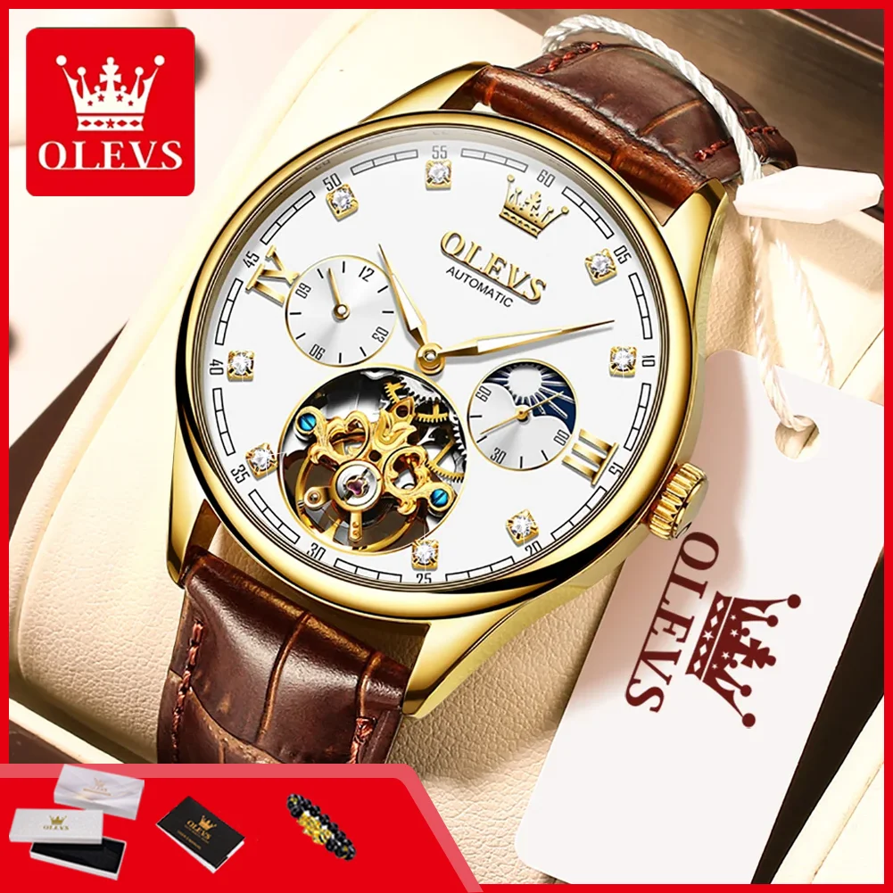 OLEVS 3601 Automatic Watches for Man Hollowed Flywheel Luxury Leather Strap Mechanical Men's Watches Moon Phase Waterproof Watch
OLEVS 3601 Automatic Watches for Man Hollowed Flywheel Luxury Leather Strap Mechanical Men's Watches Moon Phase Waterproof Watch
