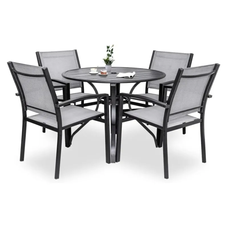 5 Piece Patio Dining Set,Outdoor Furniture 4 Textilene Chairs & 1 Round 38"x 38" Metal Slatted Table with 1.5" Umbrella Hole
5 Piece Patio Dining Set,Outdoor Furniture 4 Textilene Chairs & 1 Round 38"x 38" Metal Slatted Table with 1.5" Umbrella Hole