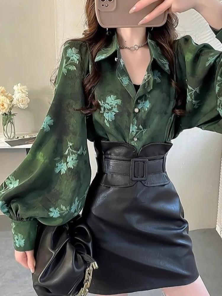 Korean Retro Chic Blouse Set Floral Print Collared Top with Wide Leg Lantern Sleeves Friendly Stretchy Fabric
Korean Retro Chic Blouse Set Floral Print Collared Top with Wide Leg Lantern Sleeves Friendly Stretchy Fabric