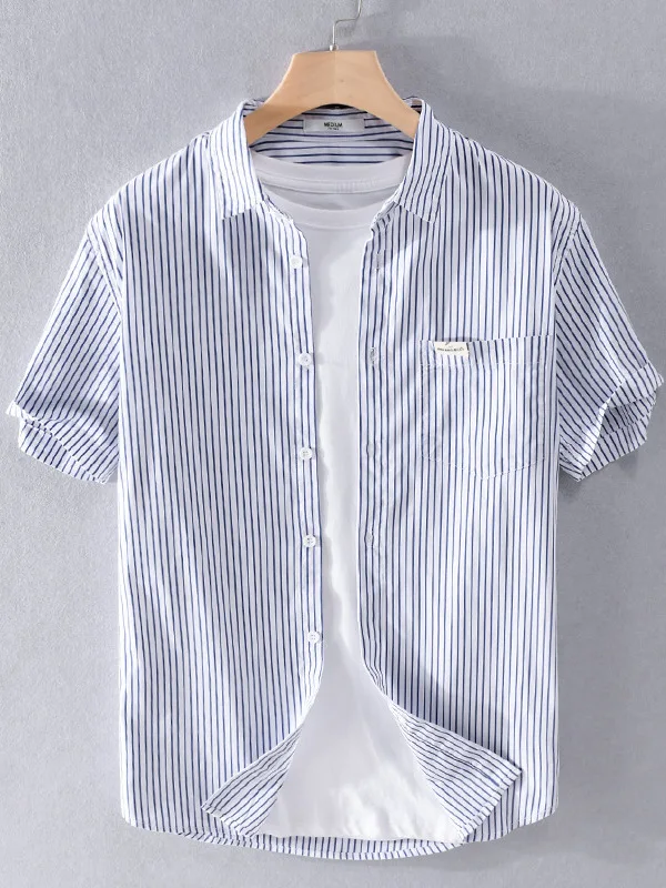 Summer Thin Short Sleeve T-Shirt Men's Loose Fit Business Striped Half Sleeve with Pocket Shirt Casual Fashion Urban Style
Summer Thin Short Sleeve T-Shirt Men's Loose Fit Business Striped Half Sleeve with Pocket Shirt Casual Fashion Urban Style