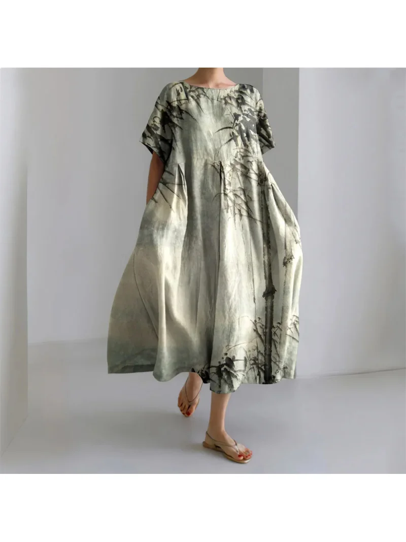 Bamboo Print Fashionable Casual Dress Bohemian Style Dress For Women Loose Round Neck Short Sleeved Travel Dress For Women
Bamboo Print Fashionable Casual Dress Bohemian Style Dress For Women Loose Round Neck Short Sleeved Travel Dress For Women