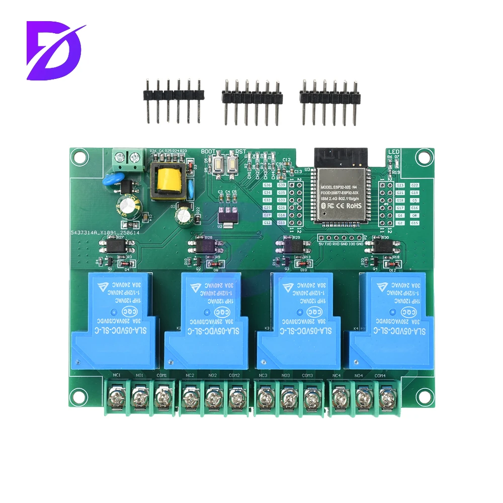 AC 220V 30A WIFI BT 4 Way Relay Module Onboard Esp32E Module Supports Secondary Development
AC 220V 30A WIFI BT 4 Way Relay Module Onboard Esp32E Module Supports Secondary Development