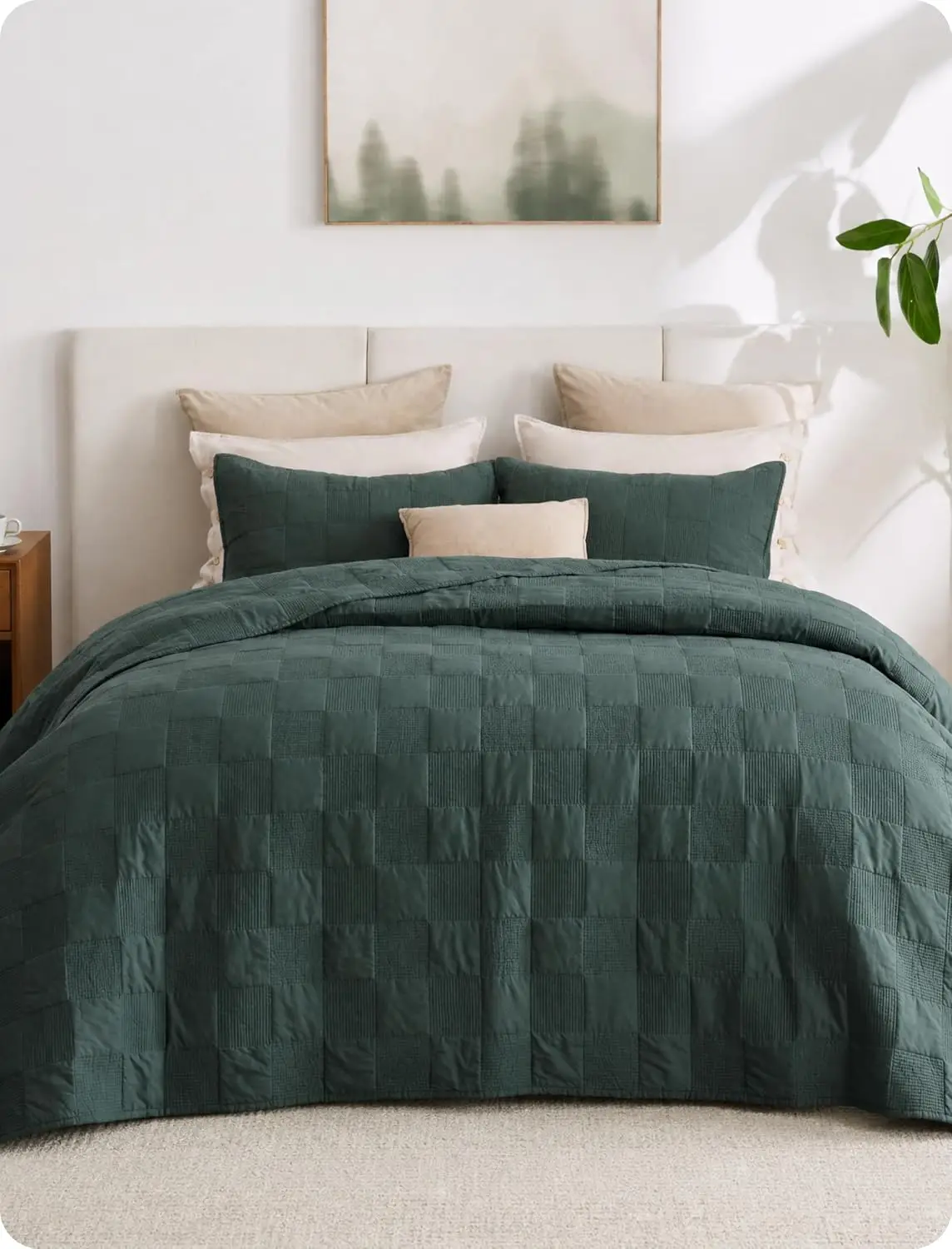 King Quilt Set 100% Cotton Lightweight Bedspread Dark Green Checker Pattern 3-Piece
King Quilt Set 100% Cotton Lightweight Bedspread Dark Green Checker Pattern 3-Piece