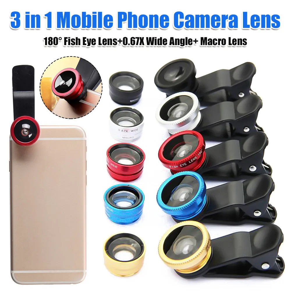 3 in 1 Mobile Phone Camera Lens 180° Fish Eye +0.67X Wide Angle + Macro Lens Universal HD Camera Lens Kit Clip Camera Lens Kit
3 in 1 Mobile Phone Camera Lens 180° Fish Eye +0.67X Wide Angle + Macro Lens Universal HD Camera Lens Kit Clip Camera Lens Kit