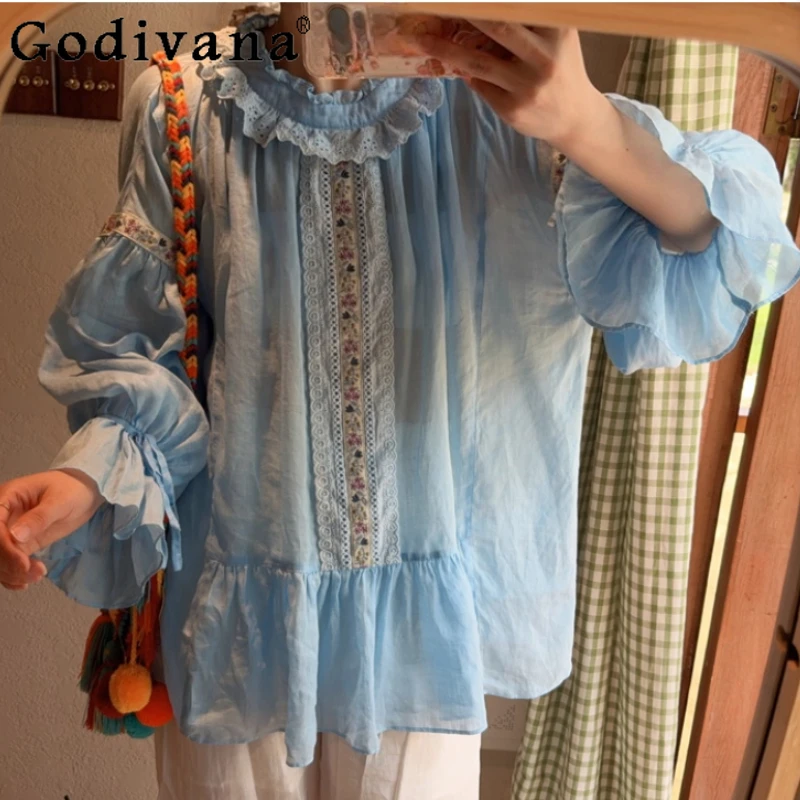 Spring Autumn Fashion Ethnic Style Elegant Embroidery Lace Loose Shirt Sweet Versatile Lantern Sleeve Cotton Linen Women's Top
Spring Autumn Fashion Ethnic Style Elegant Embroidery Lace Loose Shirt Sweet Versatile Lantern Sleeve Cotton Linen Women's Top