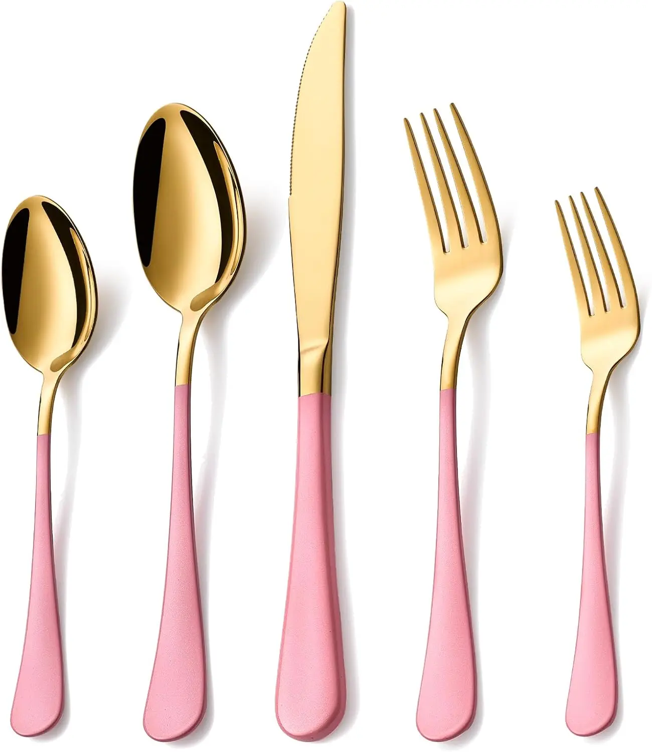 20 Piece Gold And Pink 18/0 Flatware Utensil Set For 4, Lude Dinner Knife,Dinner Forks,Dinner Spoons,Salad
20 Piece Gold And Pink 18/0 Flatware Utensil Set For 4, Lude Dinner Knife,Dinner Forks,Dinner Spoons,Salad
