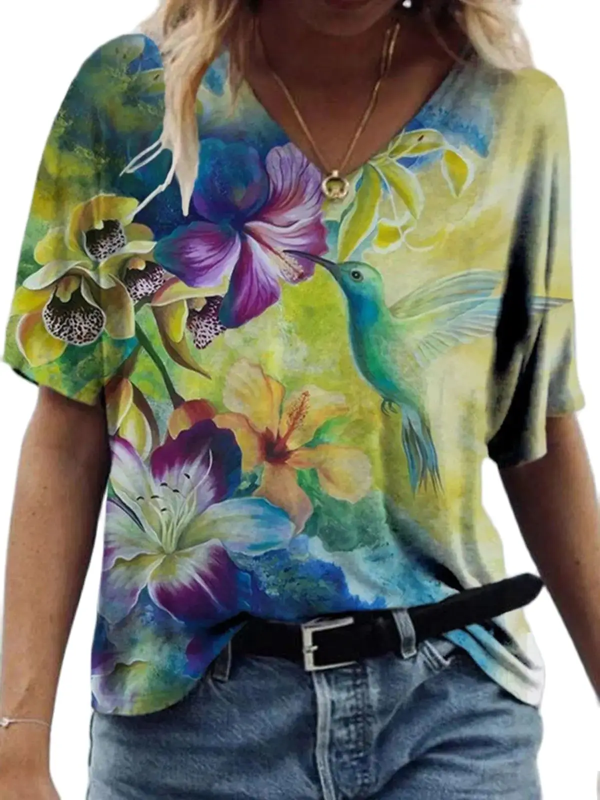 New Short-sleeved T-shirt Women's Summer All-match Half-sleeve Floral Painting Print Shirts Female and Lady Tops Summer Clothing
New Short-sleeved T-shirt Women's Summer All-match Half-sleeve Floral Painting Print Shirts Female and Lady Tops Summer Clothing