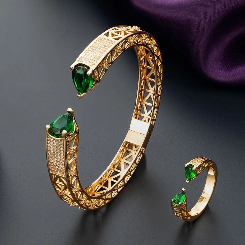 Zlxgirl jewelry Green Red Jet White Water Drop Zircon Gold Bangle With Ring Jewelry set Fine Women Size Bridal Bracelet sets
Zlxgirl jewelry Green Red Jet White Water Drop Zircon Gold Bangle With Ring Jewelry set Fine Women Size Bridal Bracelet sets