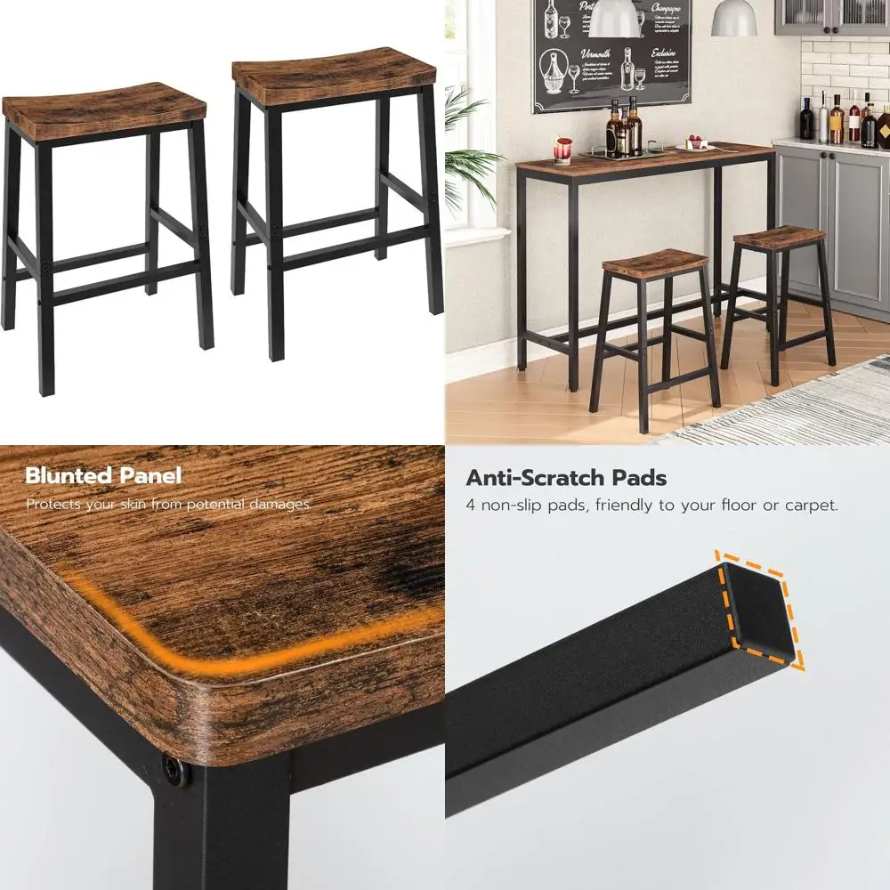 Set of 2 Industrial-Style Kitchen Counter Stools, 23.6 Inch Tall, Rustic Brown and Black
Set of 2 Industrial-Style Kitchen Counter Stools, 23.6 Inch Tall, Rustic Brown and Black