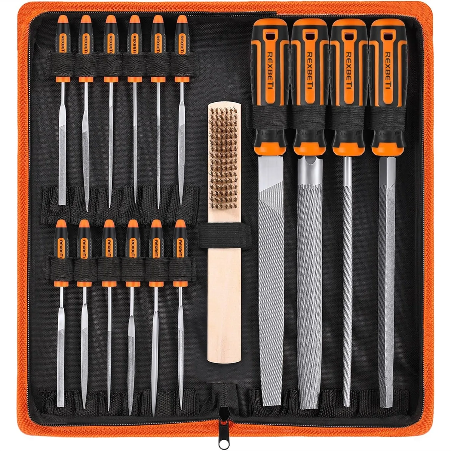 25-Piece Metal File Set with T12 Drop Forged Alloy Steel, Flat/Triangle/Half-Round/Round Files, Needle Files, Sandpaper, Brush &
25-Piece Metal File Set with T12 Drop Forged Alloy Steel, Flat/Triangle/Half-Round/Round Files, Needle Files, Sandpaper, Brush &