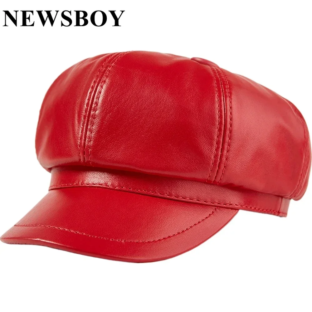 NEWSBOY Red Genuine Leather Hats Women Newsboy Cap Solid Real Leather Sheepskin Beret Autumn Winter Hats Fashion New Design
NEWSBOY Red Genuine Leather Hats Women Newsboy Cap Solid Real Leather Sheepskin Beret Autumn Winter Hats Fashion New Design