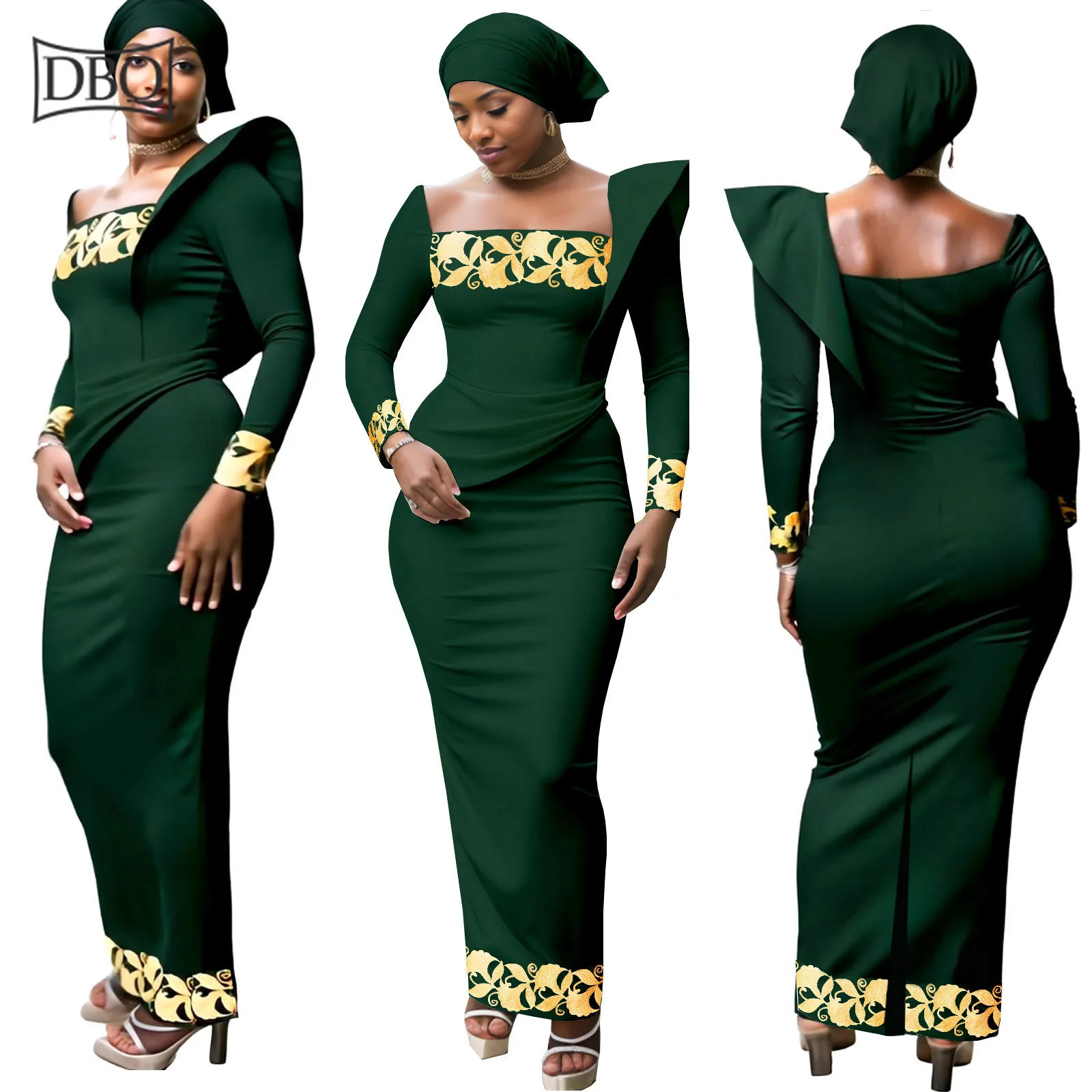 DBQ Women's High Waist Maxi Dress with Headscarf - Elegant African Embroidery Traditional Fashion
DBQ Women's High Waist Maxi Dress with Headscarf - Elegant African Embroidery Traditional Fashion