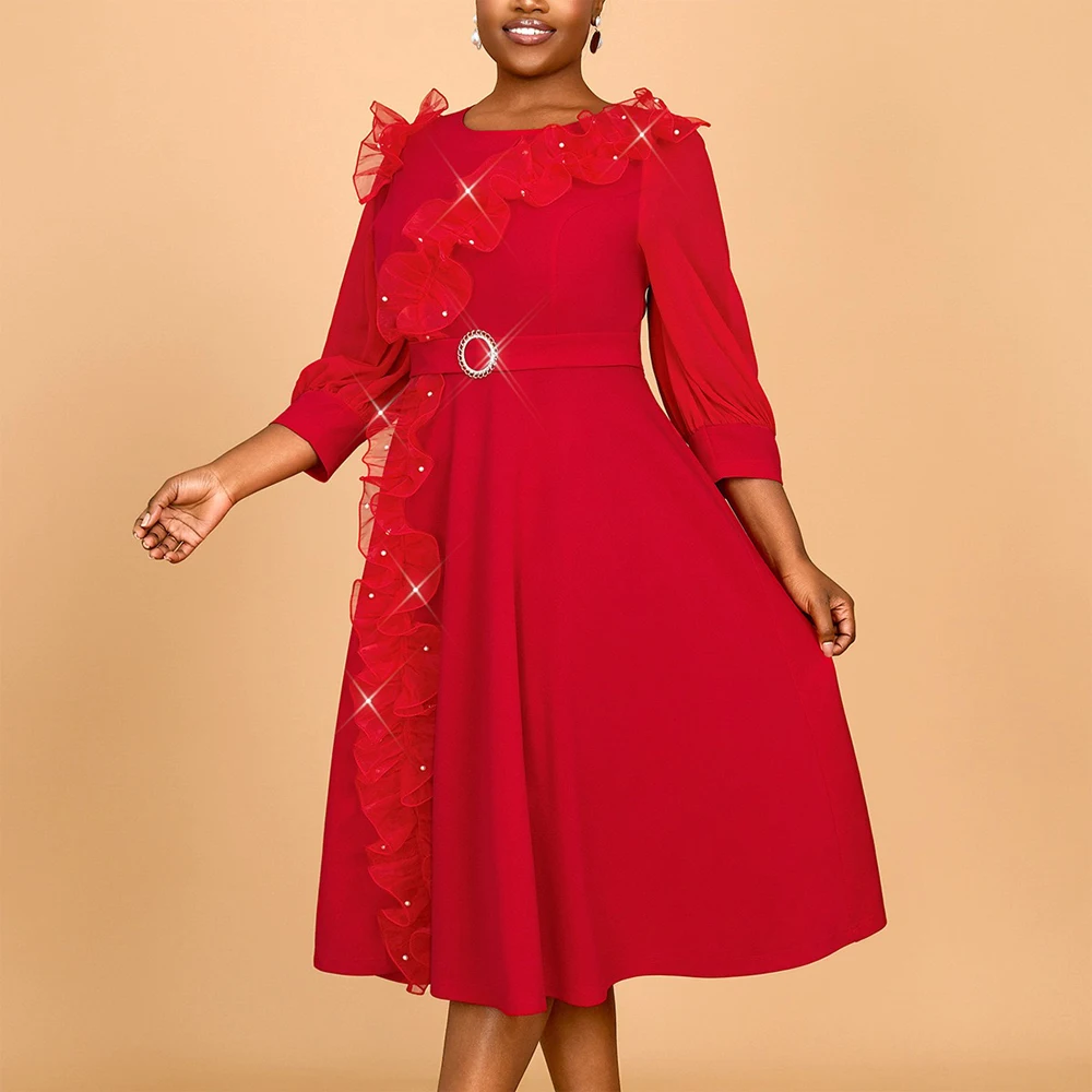 Elegant Red Dresses Pleated for Women O Neck Full Sleeve Belt Waisted Ruffles Mid Calf High Quality Ladies Birthday Party Dress
Elegant Red Dresses Pleated for Women O Neck Full Sleeve Belt Waisted Ruffles Mid Calf High Quality Ladies Birthday Party Dress