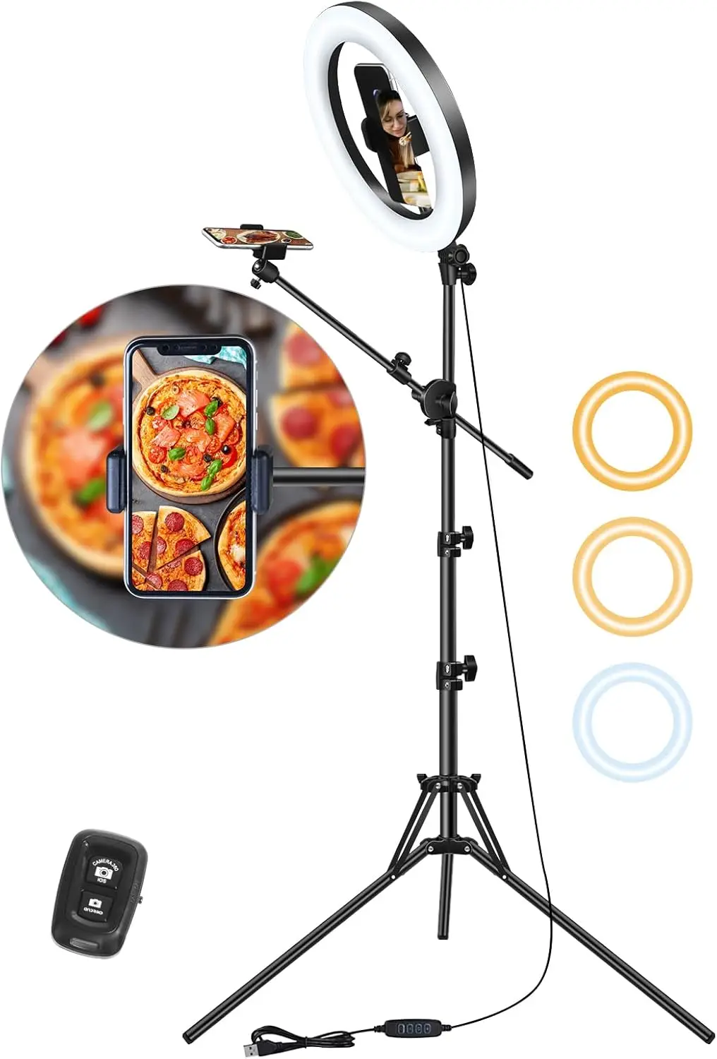 Selfie Ring Light with Stand for Phones, Ring Light Tripod for iPhone, Overhead Phone Mount 10.5" with Phones Stand and
Selfie Ring Light with Stand for Phones, Ring Light Tripod for iPhone, Overhead Phone Mount 10.5" with Phones Stand and