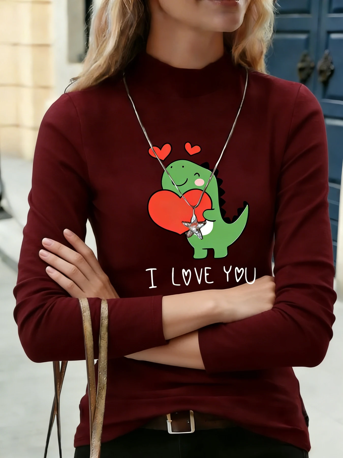 Женская футболка с длинным рукавом и принтом «Я люблю тебя», зеленая повседневная блузка с принтом динозавра, базовая повседневная футболка, мягкий топ для повседневной носки
Женская футболка с длинным рукавом и принтом «Я люблю тебя», зеленая повседневная блузка с принтом динозавра, базовая повседневная футболка, мягкий топ для повседневной носки