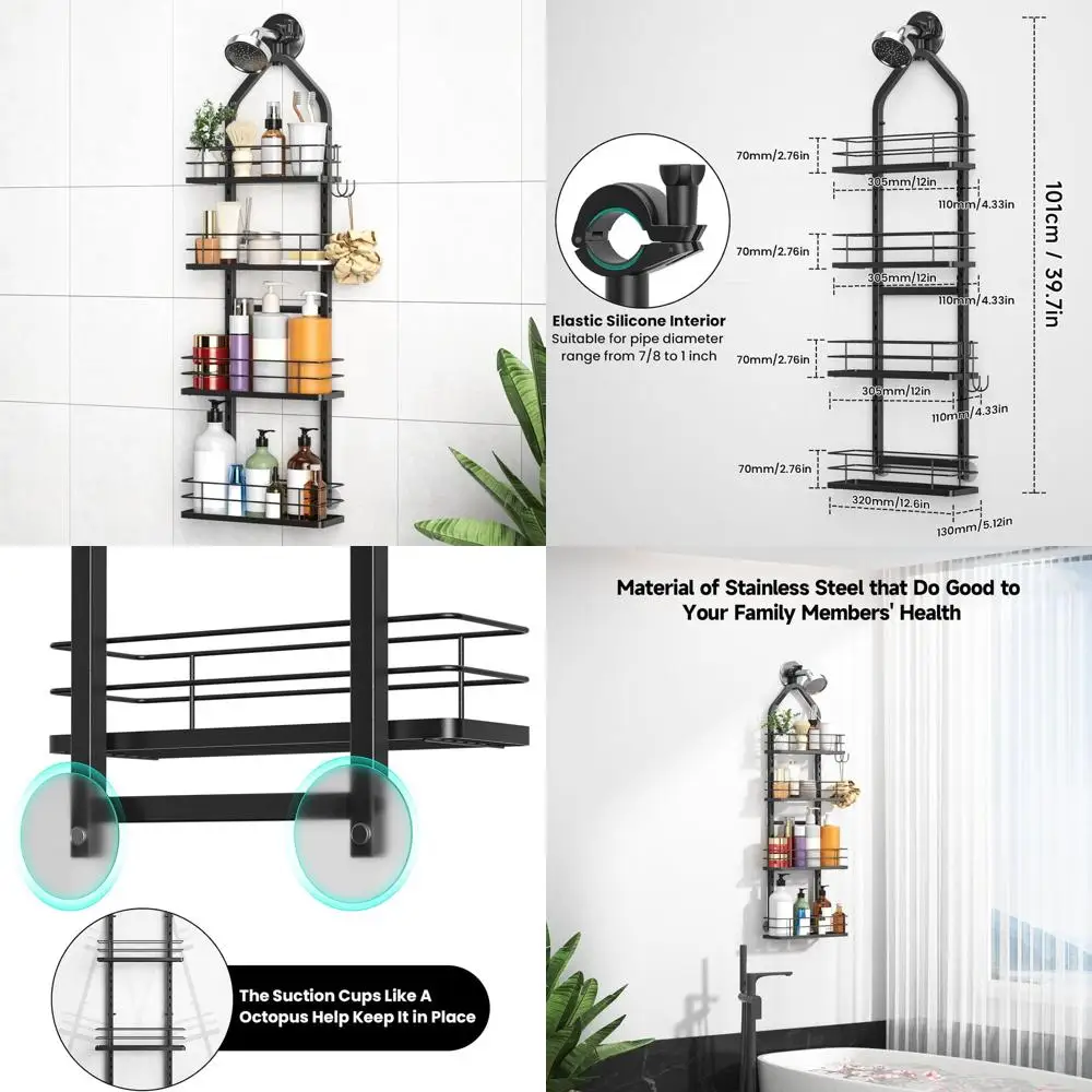 Shower Caddy Hanging (Black), Adjustable Anti-Swing-Over The Shower Caddy, 4 Tier Height Bathroom Storage Organizer Bathroom She
Shower Caddy Hanging (Black), Adjustable Anti-Swing-Over The Shower Caddy, 4 Tier Height Bathroom Storage Organizer Bathroom She