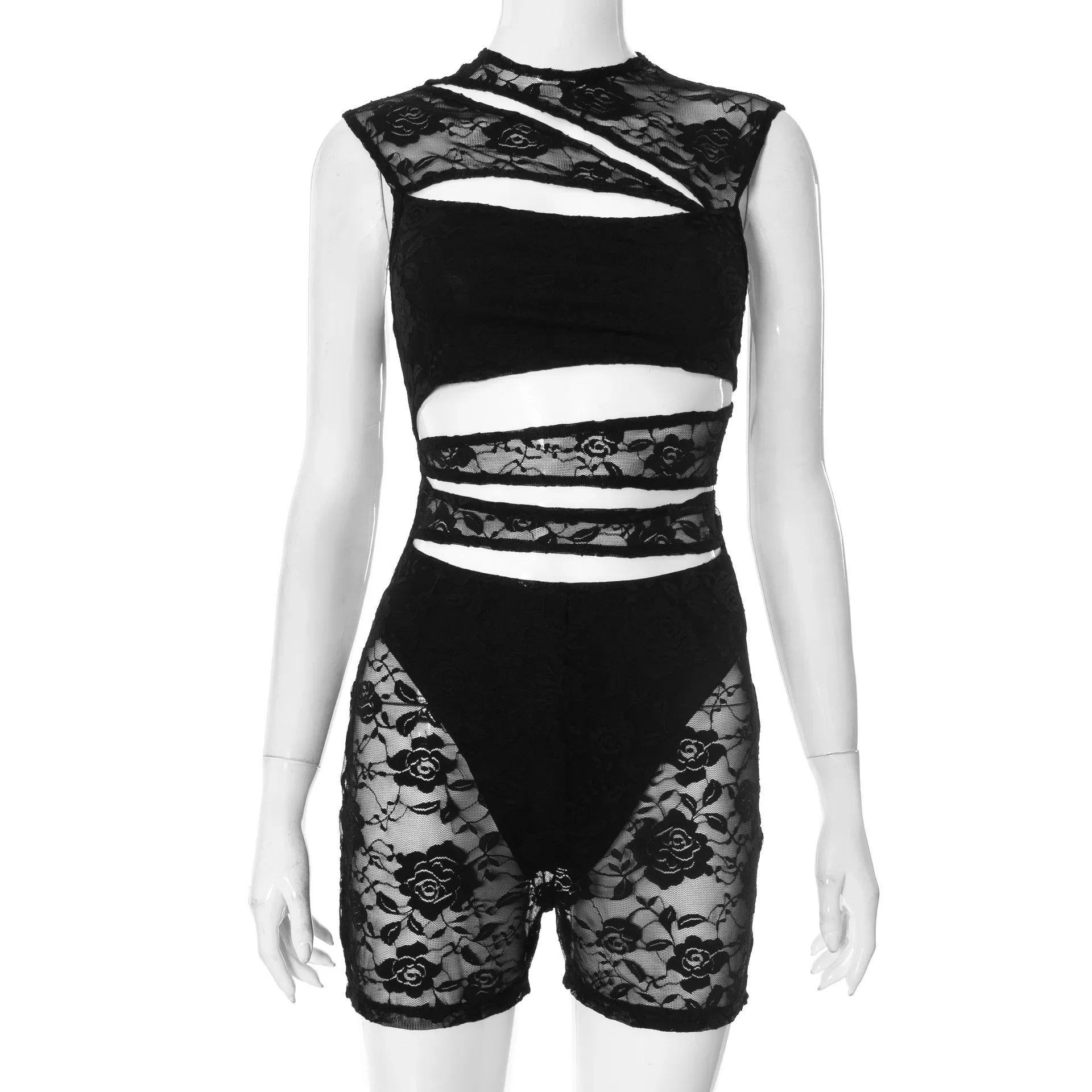 2025 Summer Hollow Out Lace Patchwork Skinny Playsuits Women Sexy O-neck Sleeveless Midnight Club Party Rompers Casual Overalls
2025 Summer Hollow Out Lace Patchwork Skinny Playsuits Women Sexy O-neck Sleeveless Midnight Club Party Rompers Casual Overalls
