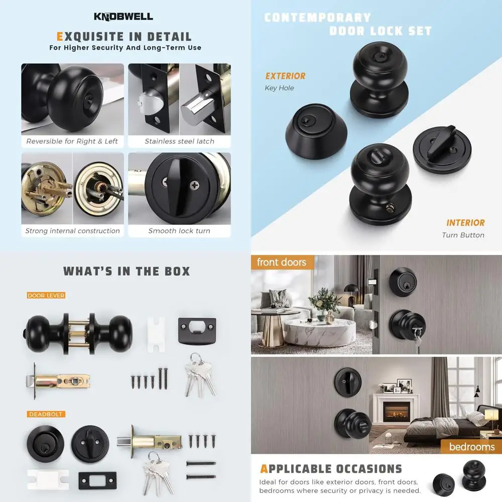 Matte Black 4-Pack Keyed Entry Door Knob and Deadbolt Set, Keyed Alike for Front Entrance Security
Matte Black 4-Pack Keyed Entry Door Knob and Deadbolt Set, Keyed Alike for Front Entrance Security