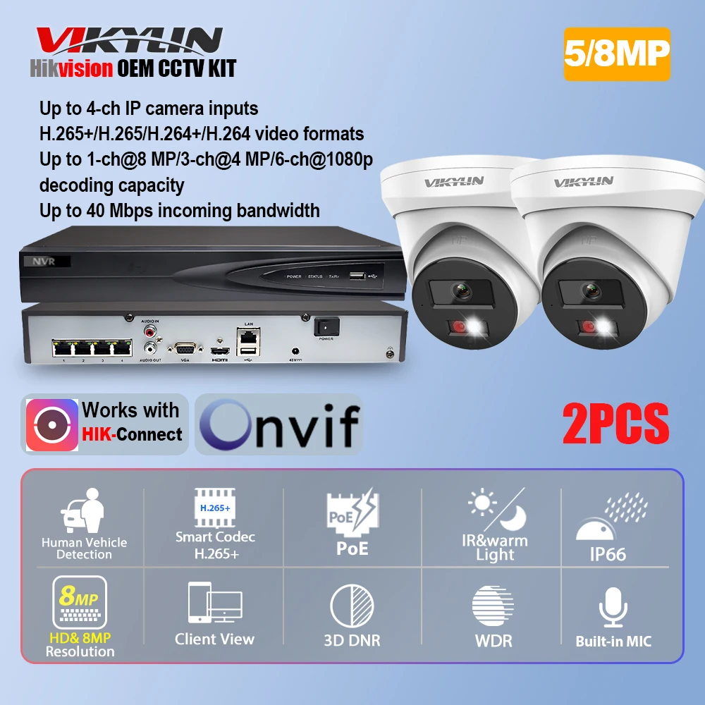 VIKYLIN Hikvision OEM CCTV KIT Video Surveillance System 5/8MP Hybird Light IP Camera 4K NVR 4POE HDD H.265+ Home Security set 
VIKYLIN Hikvision OEM CCTV KIT Video Surveillance System 5/8MP Hybird Light IP Camera 4K NVR 4POE HDD H.265+ Home Security set
