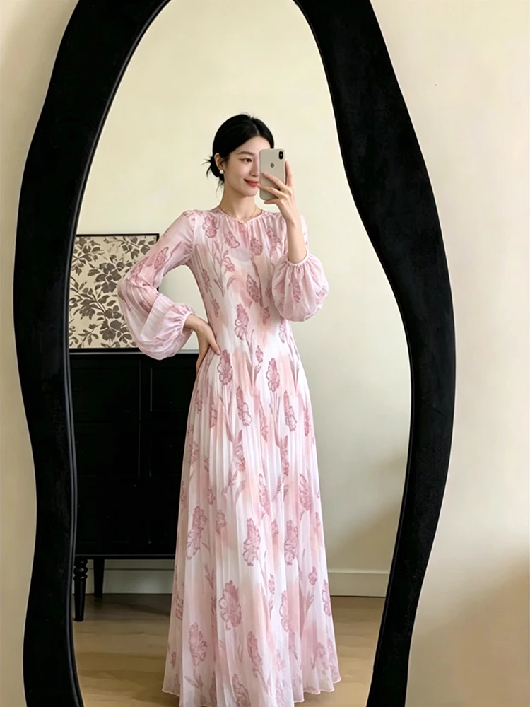 Summer Vacation Style Unique Pink Floral Print Chiffon Dress Women's 2026 New Travel Sun Protection Long Skirt Polyester Fiber
Summer Vacation Style Unique Pink Floral Print Chiffon Dress Women's 2026 New Travel Sun Protection Long Skirt Polyester Fiber
