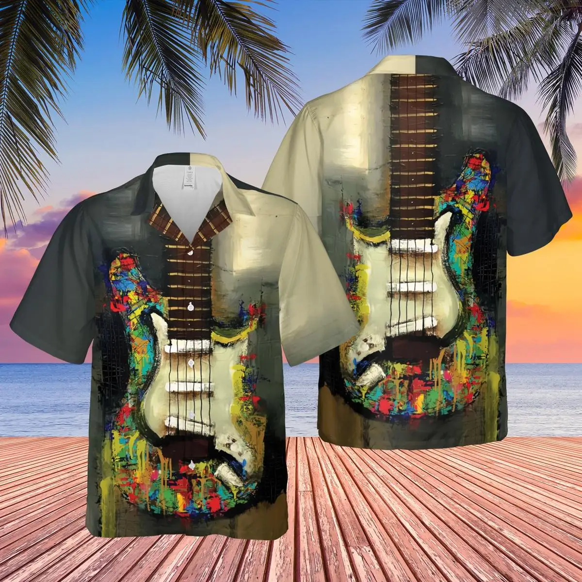 New Hawaiian Shirts Cool Color Guitar Oil Painting Printed Short Sleeve Tops for Men Cool Creative Button Up Shirts
New Hawaiian Shirts Cool Color Guitar Oil Painting Printed Short Sleeve Tops for Men Cool Creative Button Up Shirts
