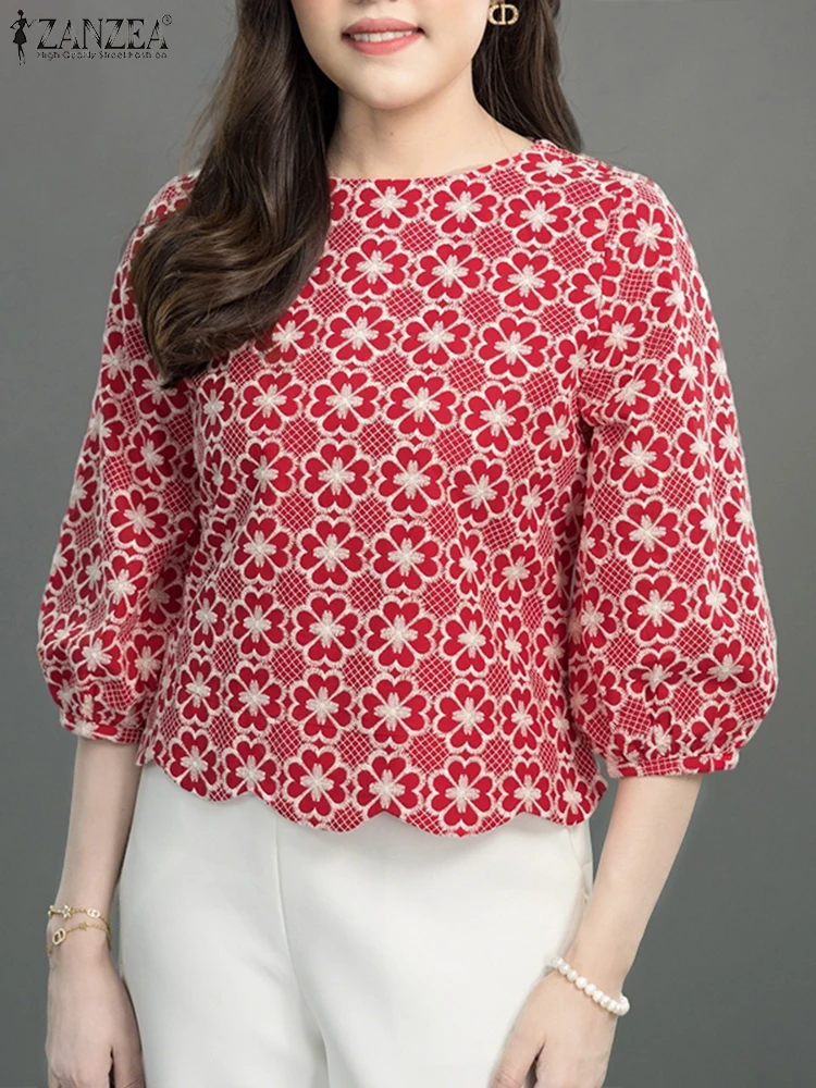 ZANZEA Elegant Women Floral Printing Blouses Fashion O-Neck 3/4 Lantern Sleeve Scalloped Hem Blusas Mujer Casual Short Tops
ZANZEA Elegant Women Floral Printing Blouses Fashion O-Neck 3/4 Lantern Sleeve Scalloped Hem Blusas Mujer Casual Short Tops