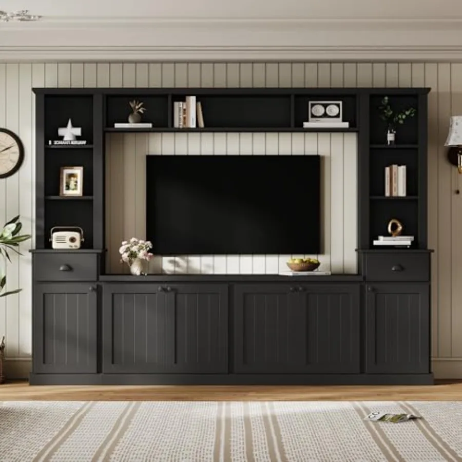 103" Farmhouse Entertainment Center Wall Unit for TVs up to 75", Wood Wall TV Stand with Adjustable Shelves, 2 Drawers and Cabi
103" Farmhouse Entertainment Center Wall Unit for TVs up to 75", Wood Wall TV Stand with Adjustable Shelves, 2 Drawers and Cabi