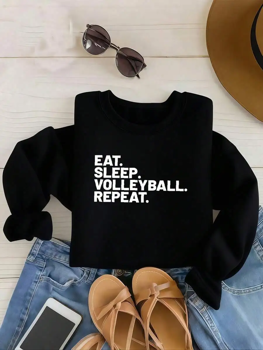 Womens Black Sweatshirt Eat Sleep Volleyball Repeat Graphic Tee Casual Sport Top
Womens Black Sweatshirt Eat Sleep Volleyball Repeat Graphic Tee Casual Sport Top