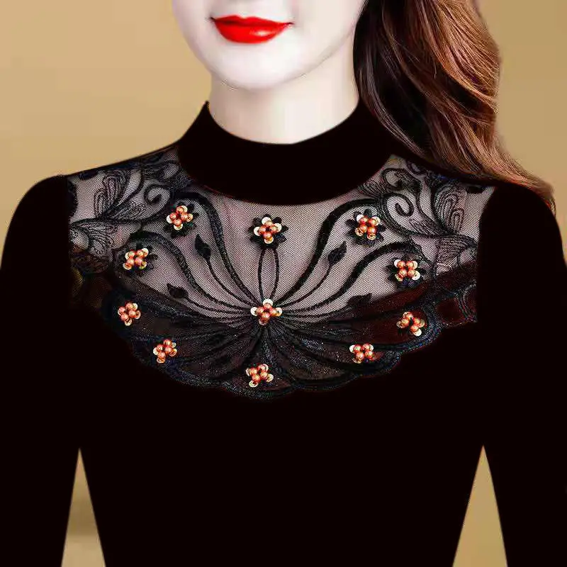 Lace Half Turtleneck Black Mesh Bottoming Shirt Women's Long-sleeved Autumn Winter New Pullovers Top L-4XL
Lace Half Turtleneck Black Mesh Bottoming Shirt Women's Long-sleeved Autumn Winter New Pullovers Top L-4XL