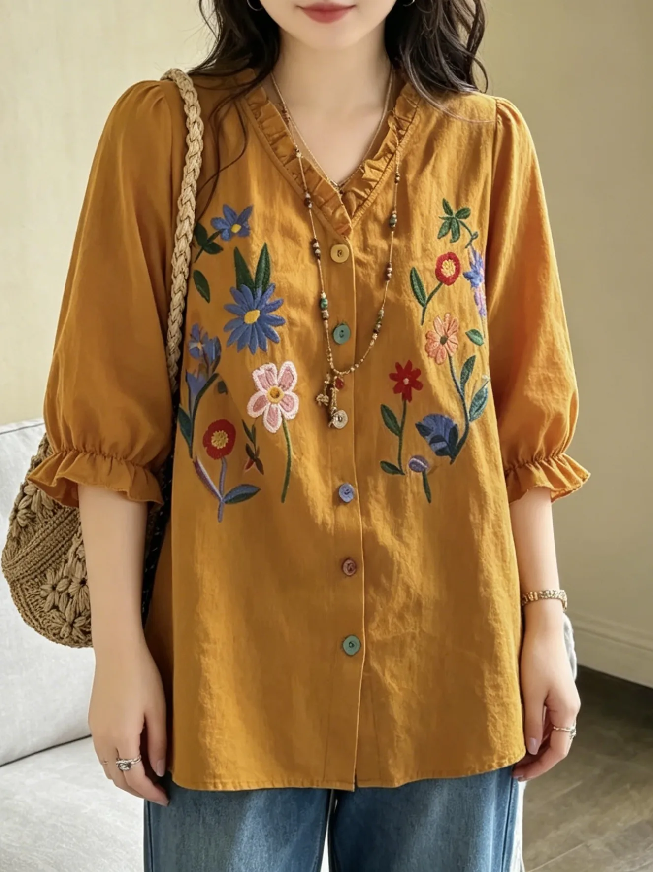 New Shirt Women Spring Summer Thin Breathable Cotton Linen Embroidery Flower Half Sleeve Loose Shirt Tops
New Shirt Women Spring Summer Thin Breathable Cotton Linen Embroidery Flower Half Sleeve Loose Shirt Tops