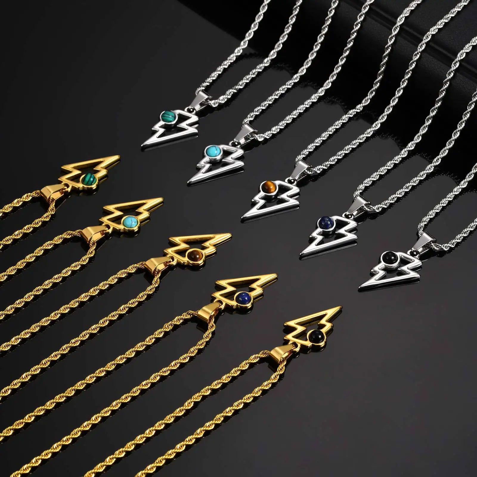 Vnox Stainless Steel Lightning Pendant Necklace with Natural Stone 13x23mm for Men Women Punk Rock Jewelry Gifts Birthday Casual
Vnox Stainless Steel Lightning Pendant Necklace with Natural Stone 13x23mm for Men Women Punk Rock Jewelry Gifts Birthday Casual