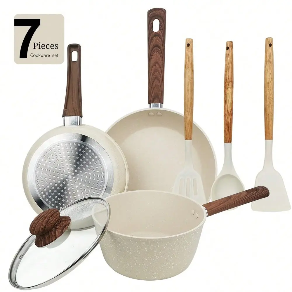 Pots And Pans Set Of 7 With 9.8inch Deep Frying Pan, 8.3inch Sauce Pan,2.2QT Stock Pot With Lid, Nonstick Cookware Sets, Work O
Pots And Pans Set Of 7 With 9.8inch Deep Frying Pan, 8.3inch Sauce Pan,2.2QT Stock Pot With Lid, Nonstick Cookware Sets, Work O